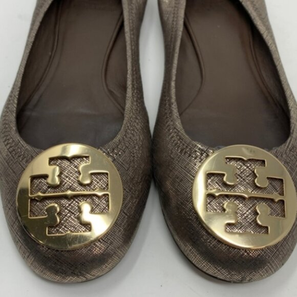 Tory Burch Miller Ballet Flats Metallic Thatch Reva SZ 10.5 - Picture 3 of 6